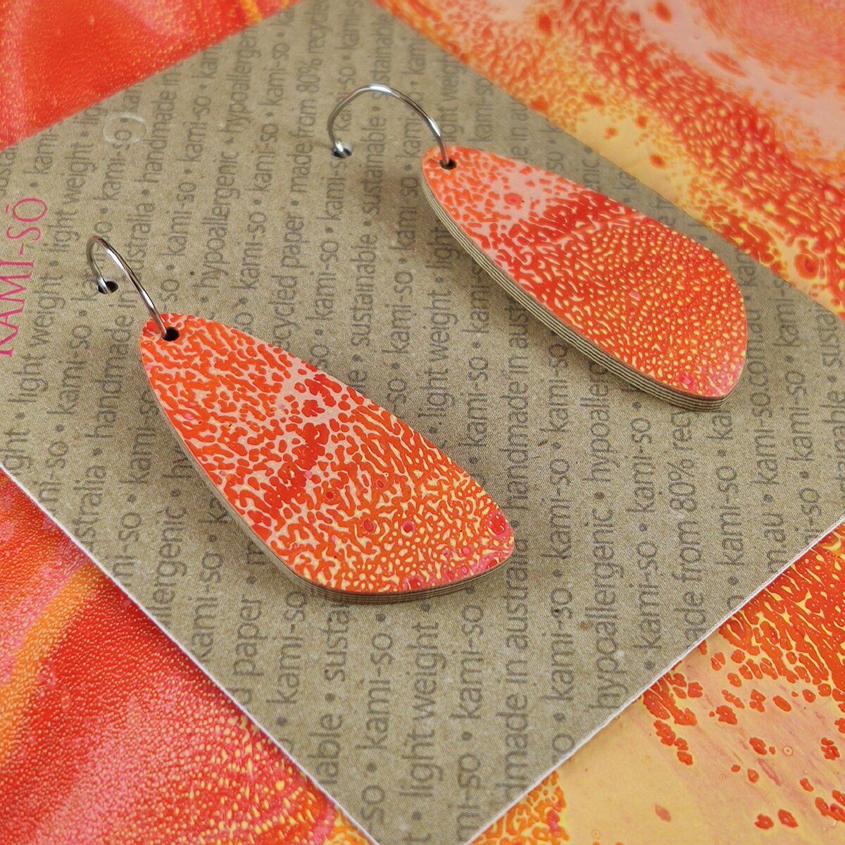 Oval Recycled Paper Earrings - Orange & Gold