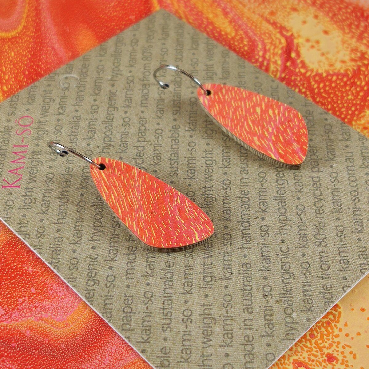Oval Recycled Paper Earrings - Orange & Gold