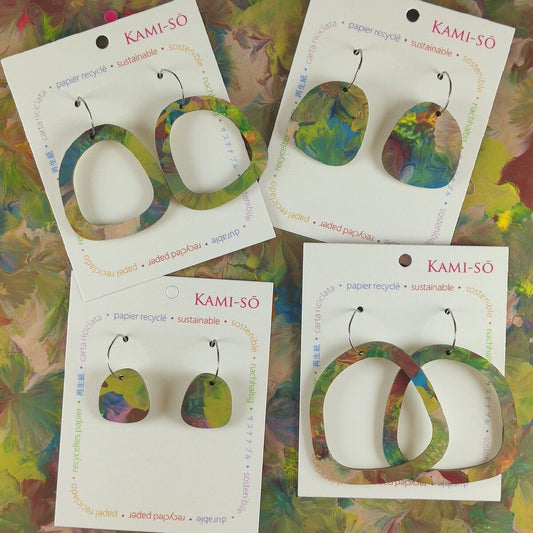 Square Recycled Paper Earrings - Muted Multicolour