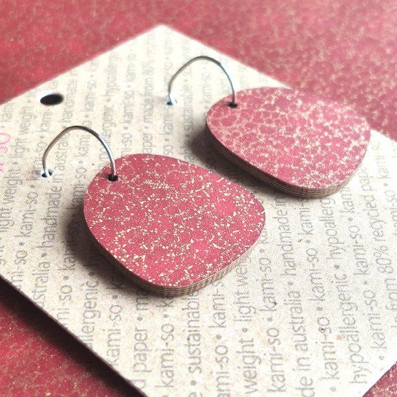 Square Recycled Paper Earrings - Maroon & Gold