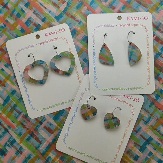 Mini Recycled Paper Earrings - Blue Multicolour