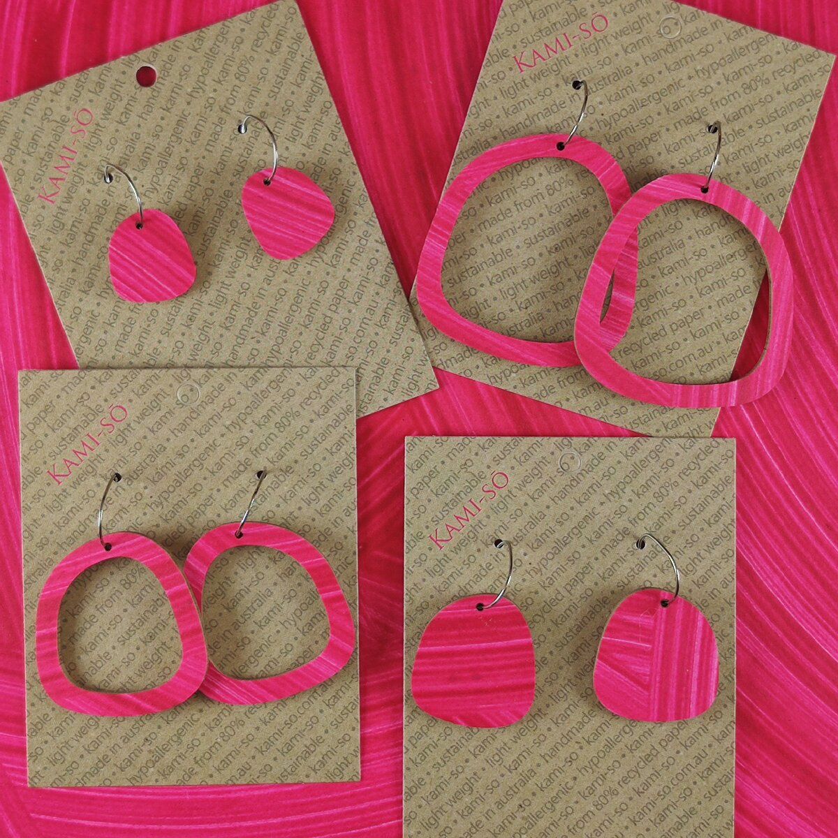 Square Recycled Paper Earrings - Bright Pink Swipe