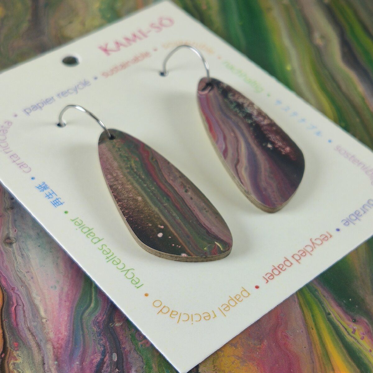 Oval Recycled Paper Earrings - Multicolour