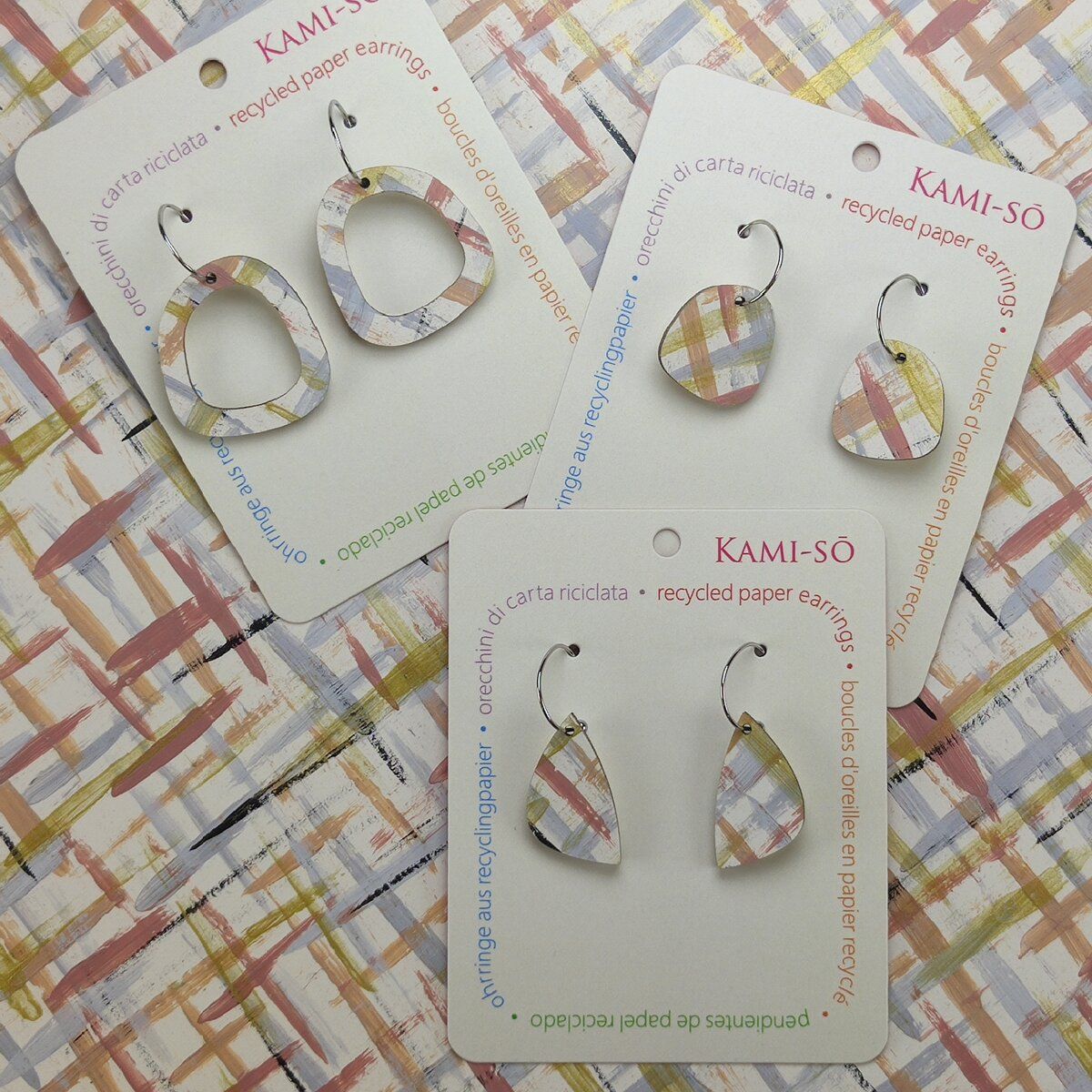 Mini Recycled Paper Earrings - Gold & Light Neutrals