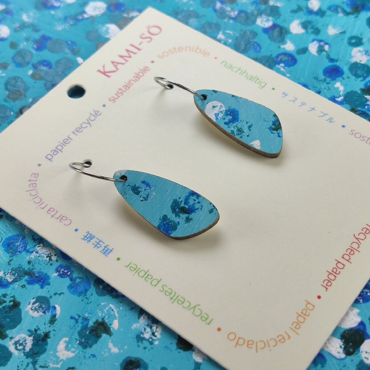 Oval Recycled Paper Earrings - Blue Dots