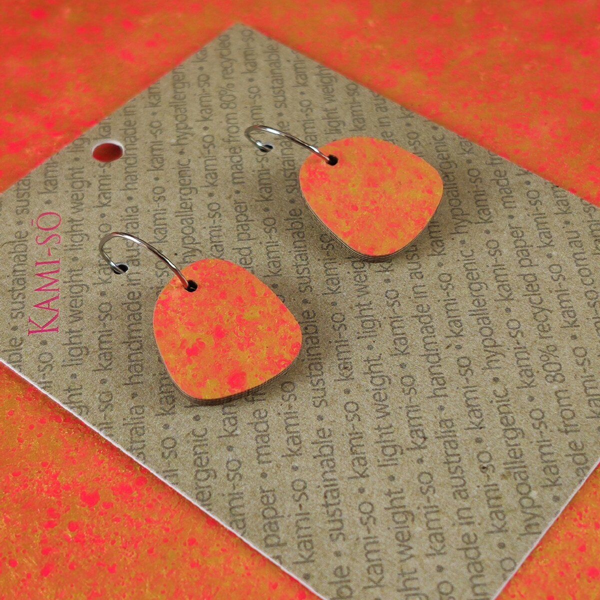 Mini Recycled Paper Earrings - Orange & Gold