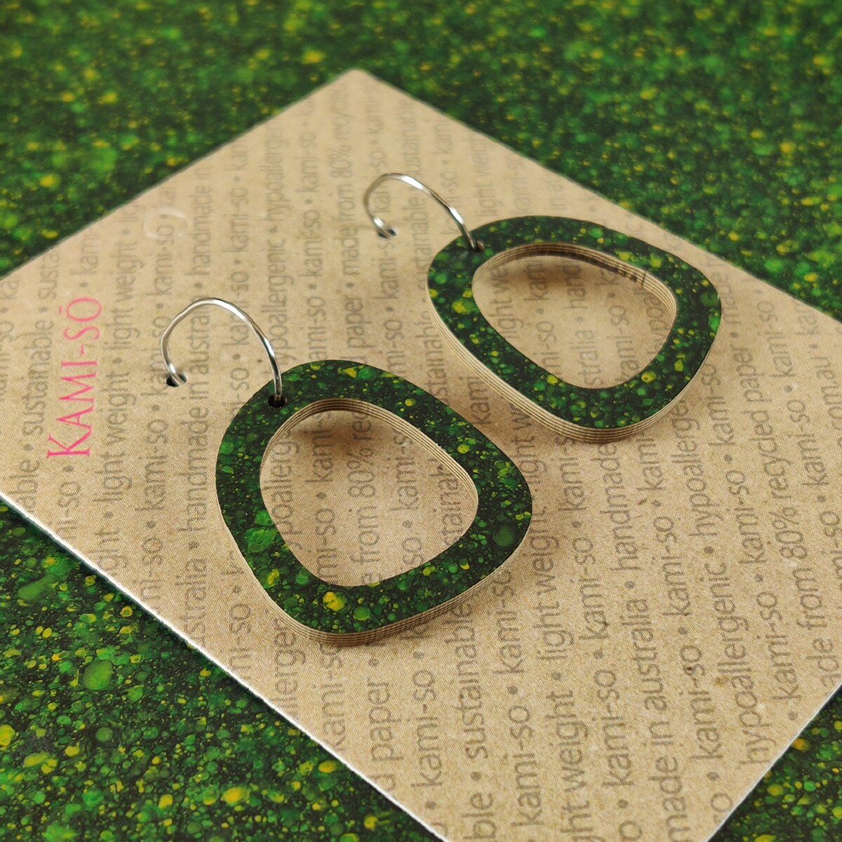 Mini Recycled Paper Earrings - Dark Green Speckle