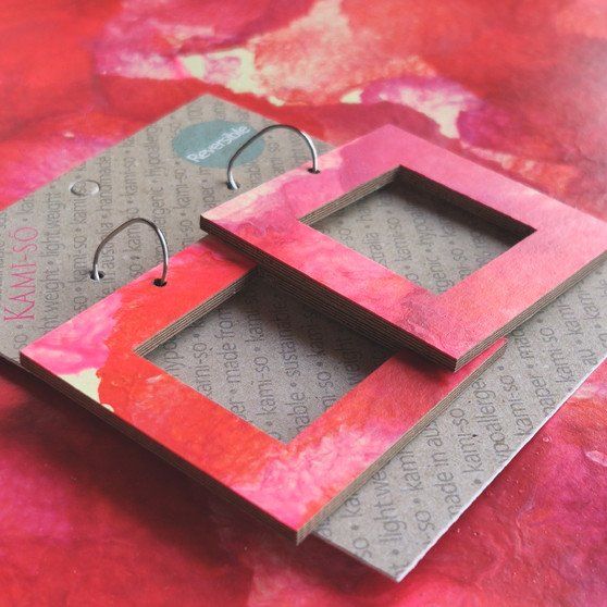 Reversible Square Recycled Paper Earrings - Red & Cream / Blue & Cream