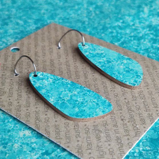 Oval Recycled Paper Earrings - Teal Blue Speckle