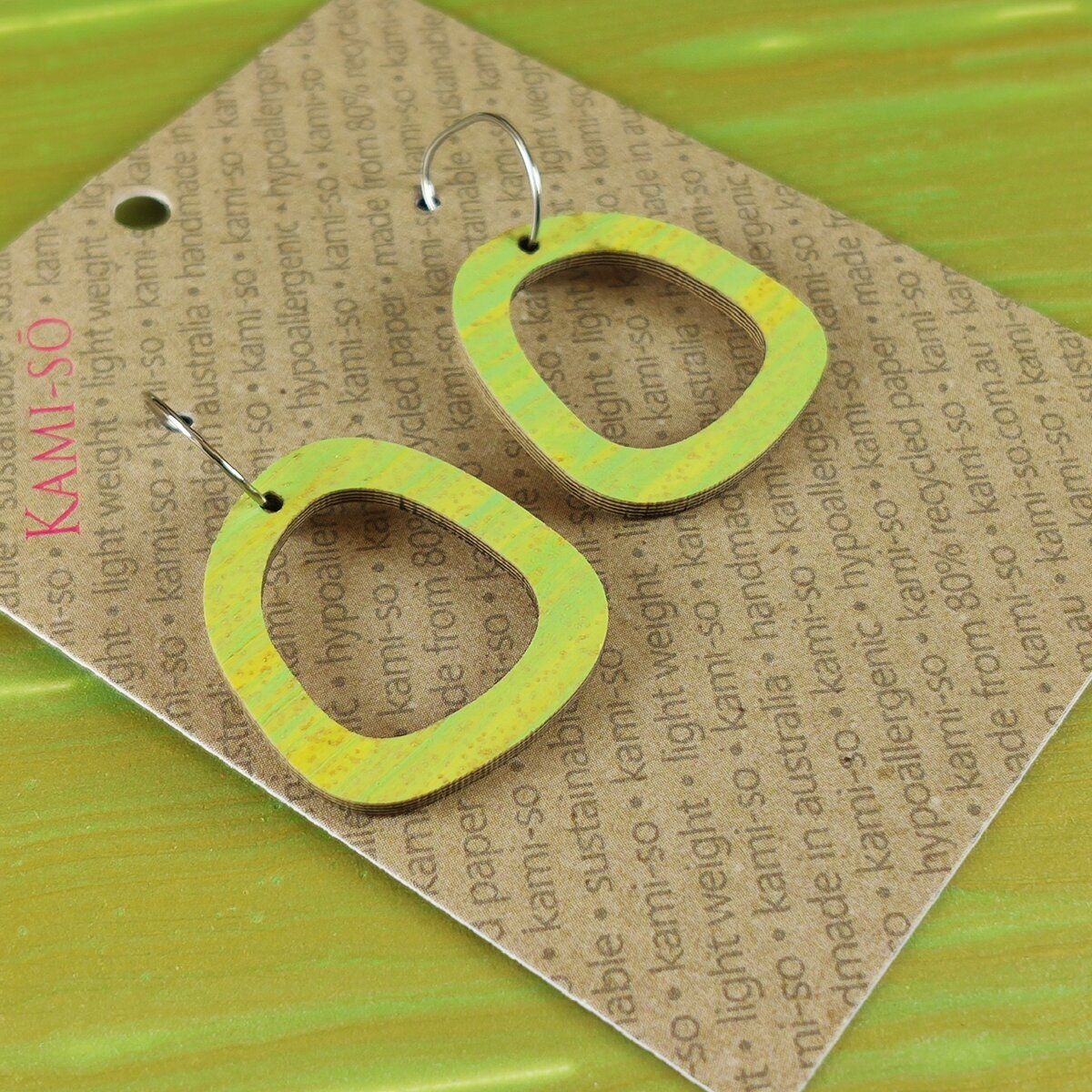 Mini Recycled Paper Earrings - Green & Gold Stripe