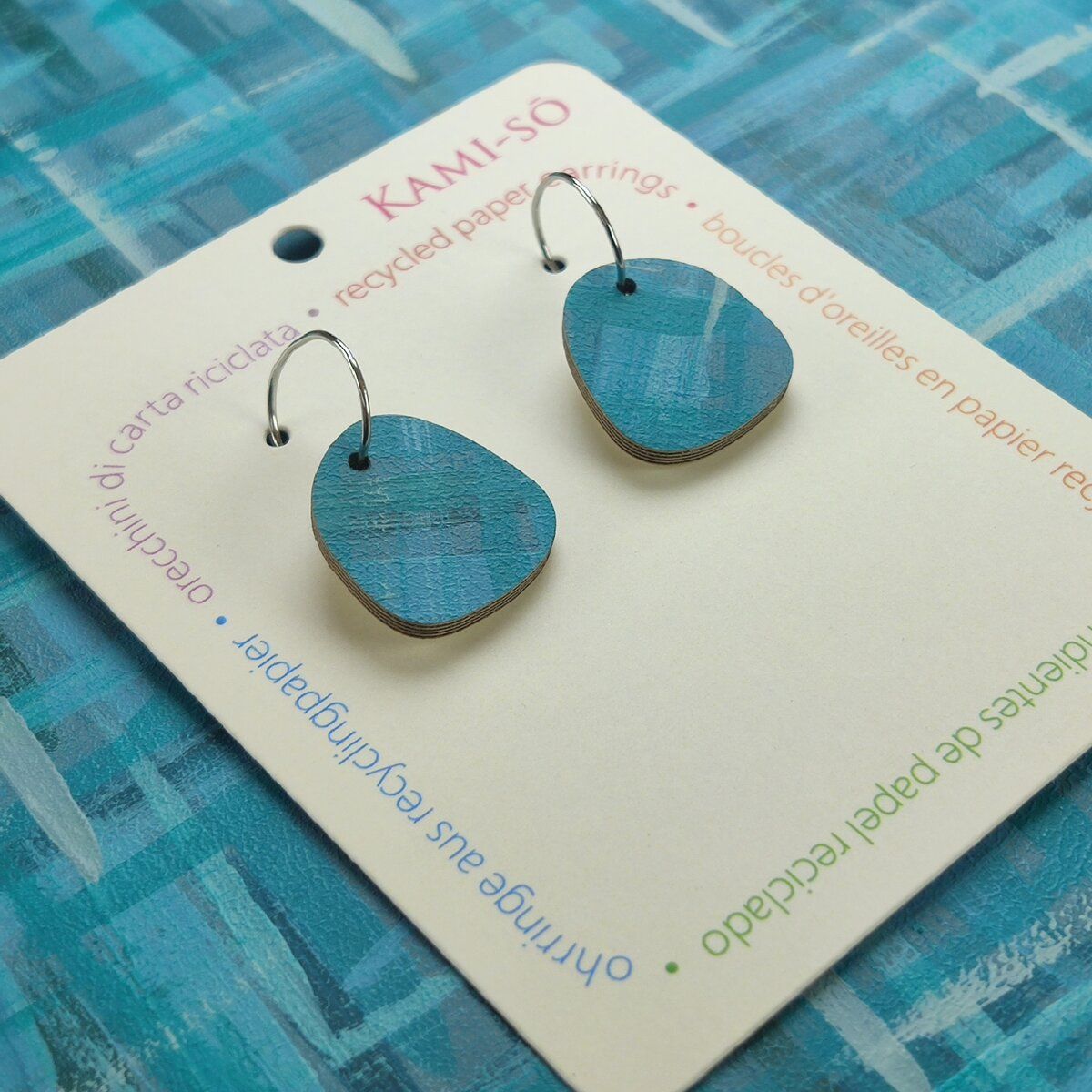 Square Recycled Paper Earrings - Blue & Teal