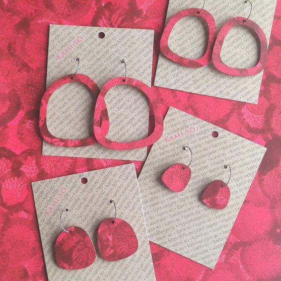 Square Recycled Paper Earrings - Dark Red