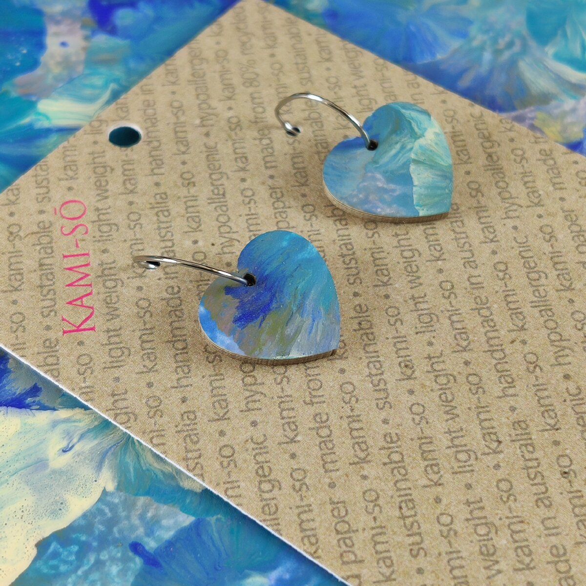 Mini Recycled Paper Earrings - Blue Grey & White