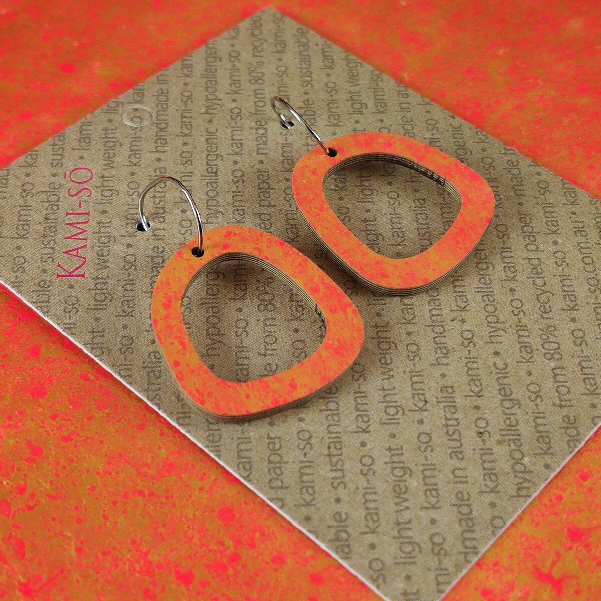 Mini Recycled Paper Earrings - Orange & Gold