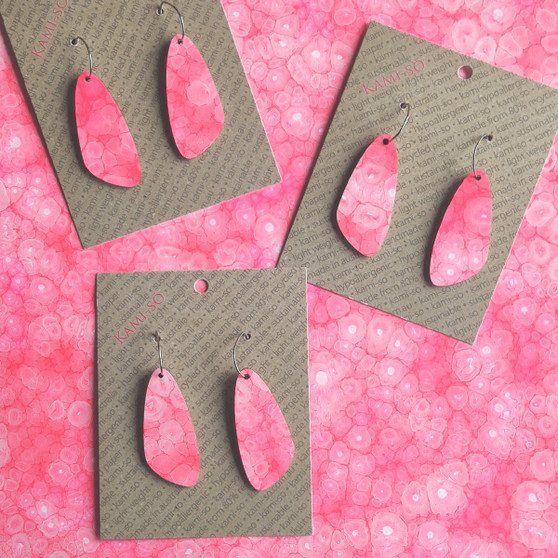 Oval Recycled Paper Earrings - Pink & White