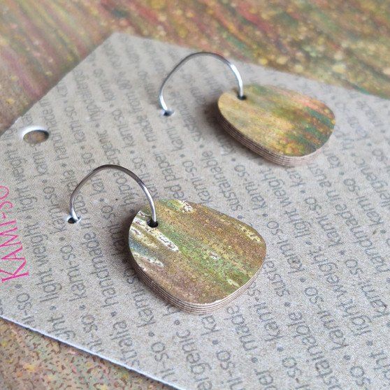 Mini Recycled Paper Earrings - Dark Gold Speckle