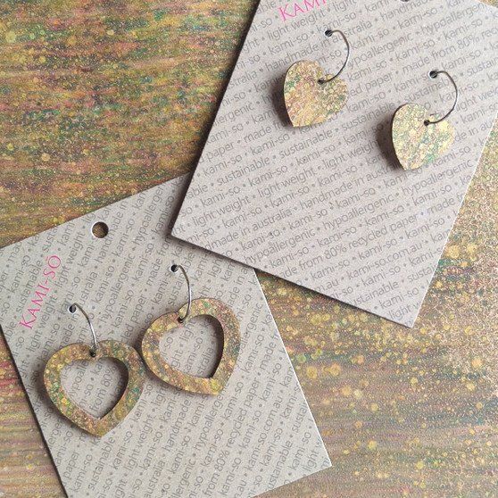 Mini Recycled Paper Earrings - Dark Gold Speckle