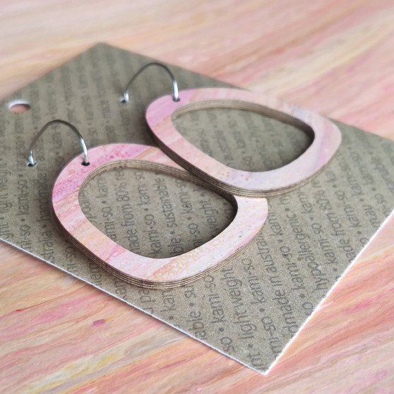 Square Recycled Paper Earrings - Pale Pink, Tan & Apricot