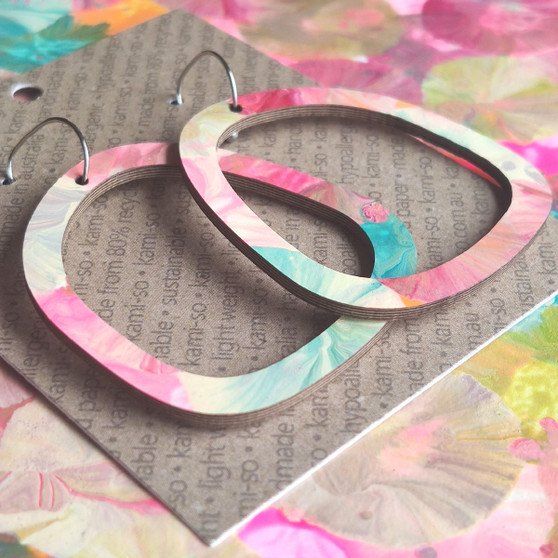 Square Recycled Paper Earrings - Light Multicolour