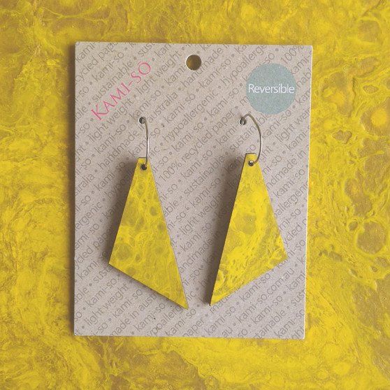 Reversible Triangle Recycled Paper Earrings - Brown / Mustard