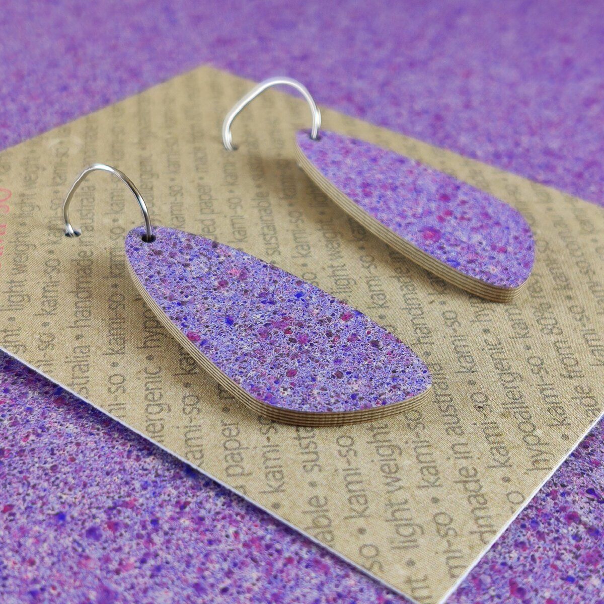 Oval Recycled Paper Earrings - Purple Speckle