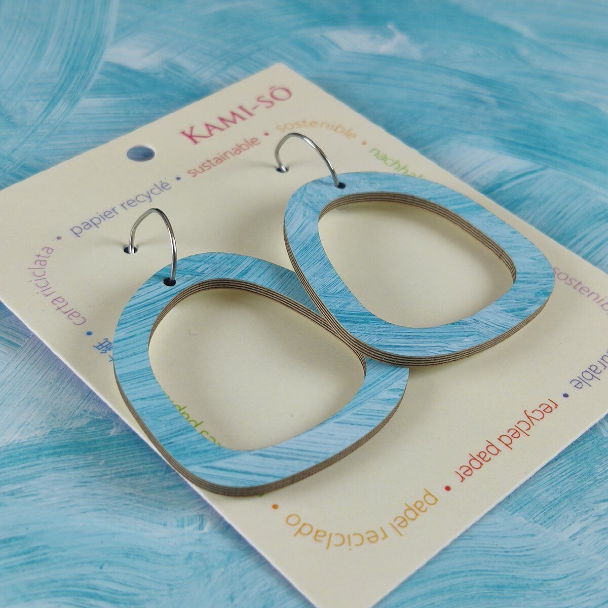 Square Recycled Paper Earrings - Blue & White Brushstrokes