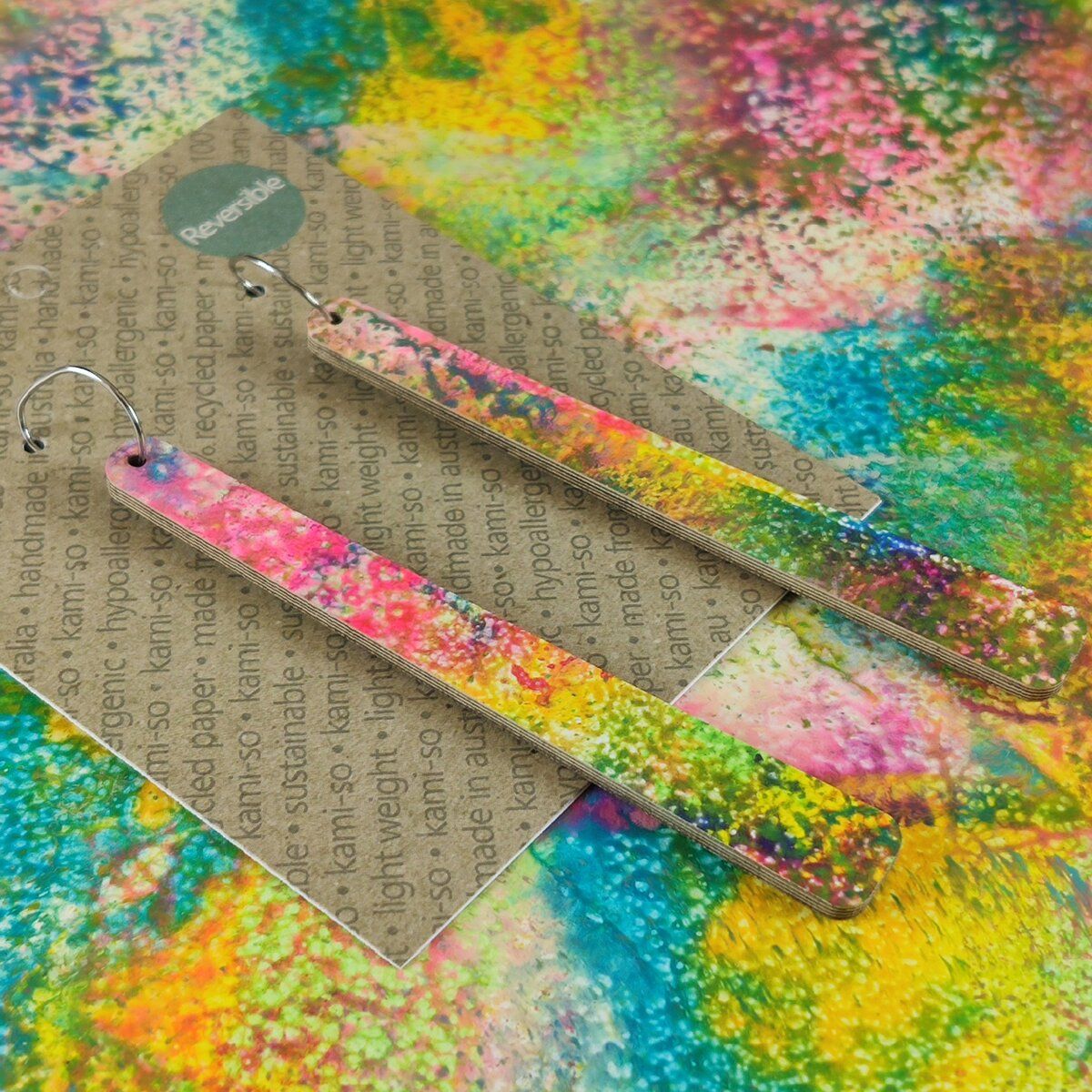 Reversible Paddle Recycled Paper Earrings - Bright Multicolour / Stone Speckle