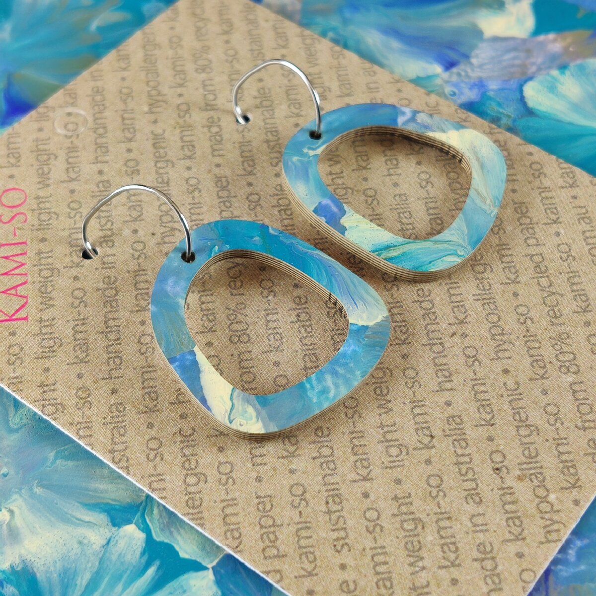 Mini Recycled Paper Earrings - Blue Grey & White