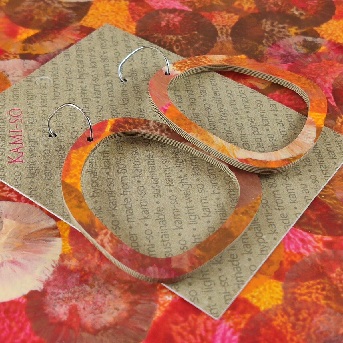 Square Recycled Paper Earrings - Autumn Colours