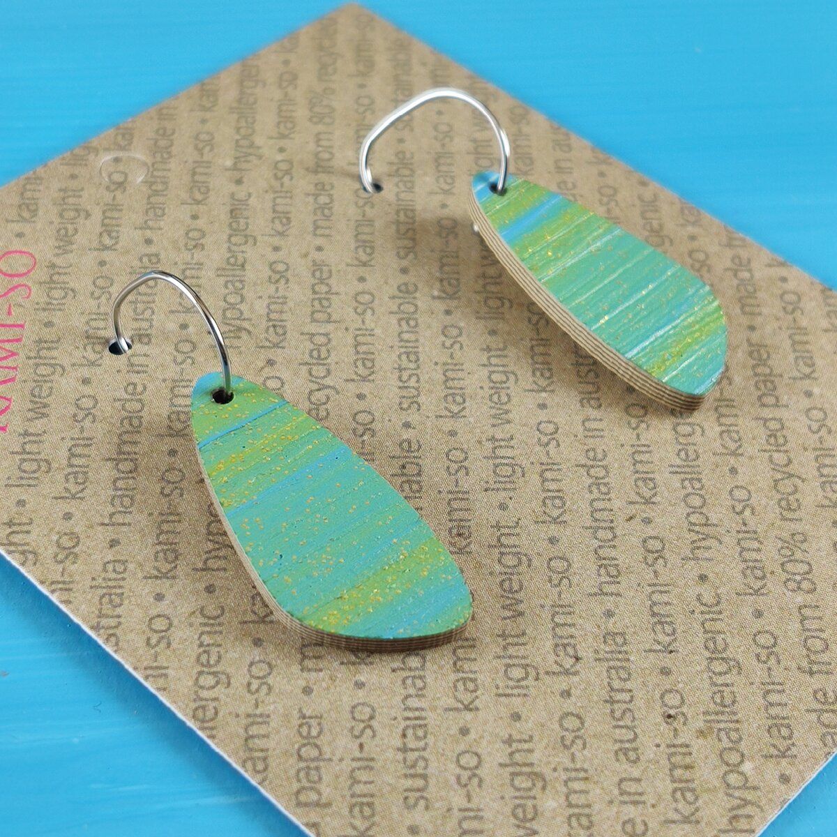 Oval Recycled Paper Earrings - Blue & Gold