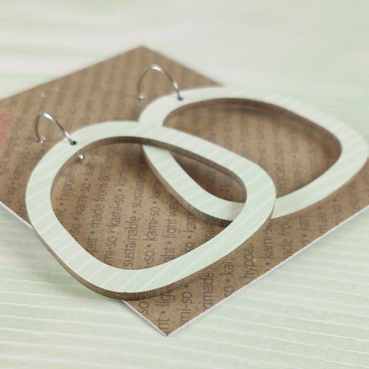 Square Recycled Paper Earrings - Mint & White Stripes