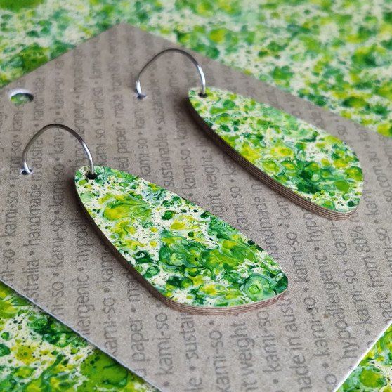 Oval Recycled Paper Earrings - Green Speckle