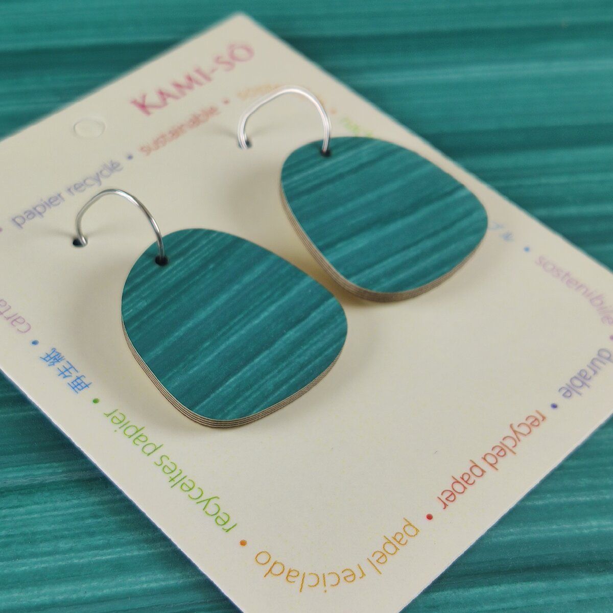 Square Recycled Paper Earrings - Green Stripes