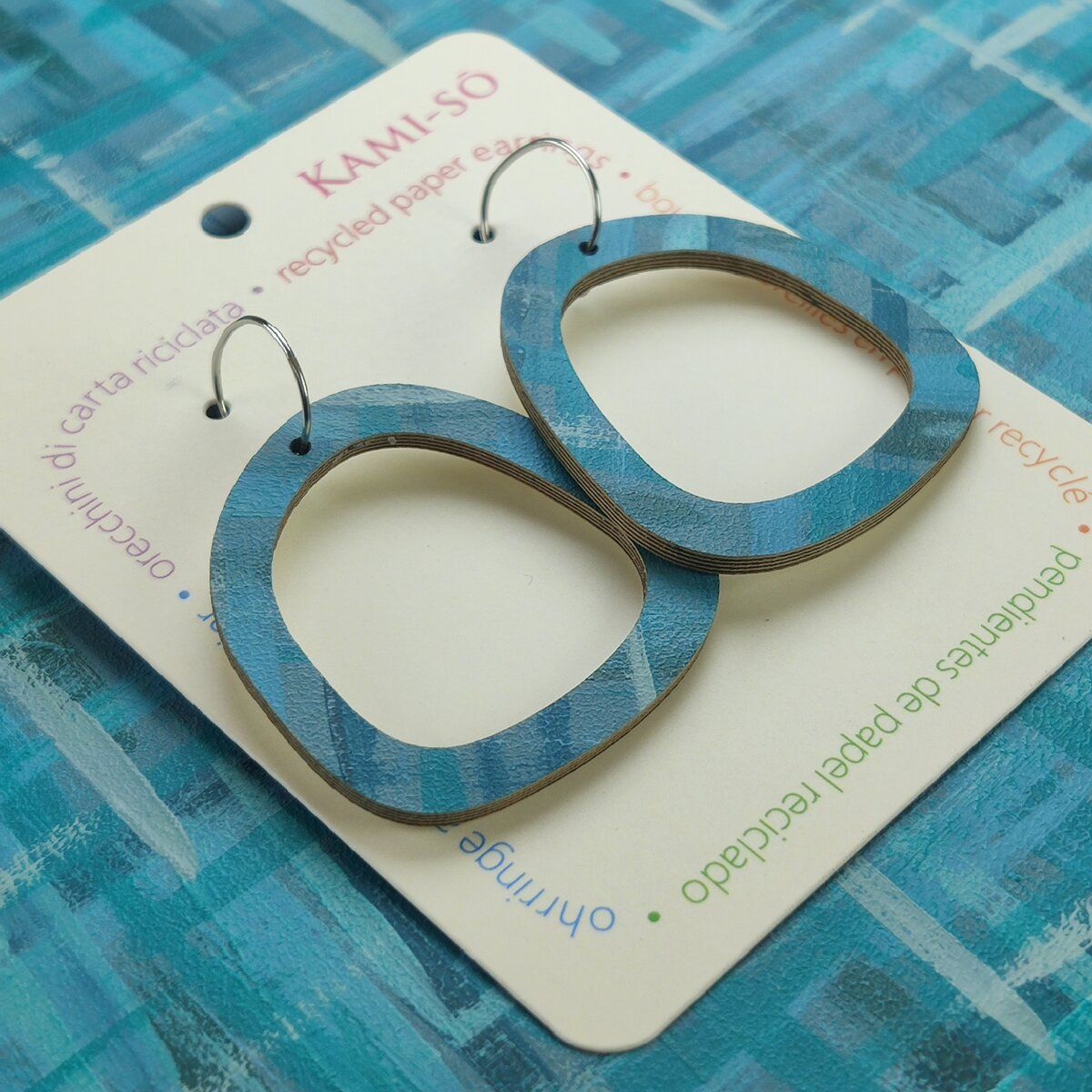 Square Recycled Paper Earrings - Blue & Teal