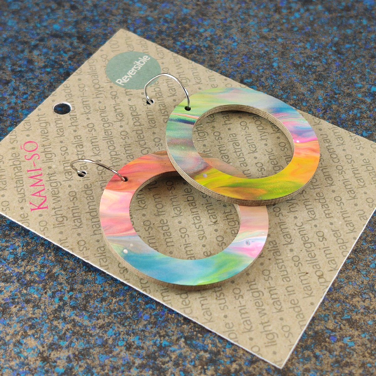 Reversible Circle Recycled Paper Earrings - Bright Multicolour / Dark Speckle