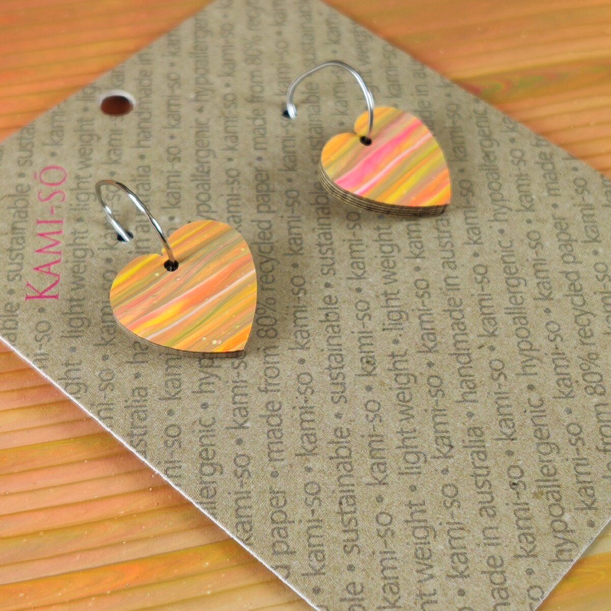 Mini Recycled Paper Earrings - Orange Multicolour Stripe