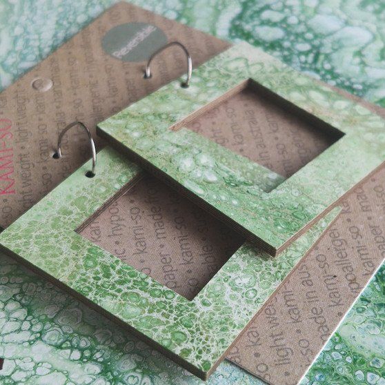 Reversible Square Recycled Paper Earrings - Pink / Green