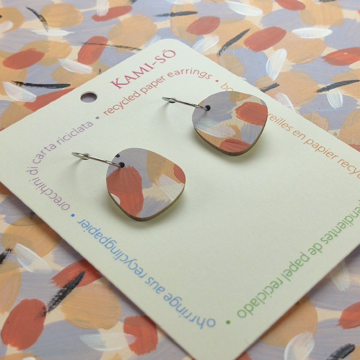 Square Recycled Paper Earrings - Terracotta & Grey