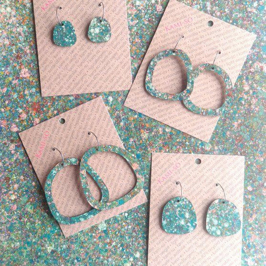 Square Recycled Paper Earrings - Green Speckle