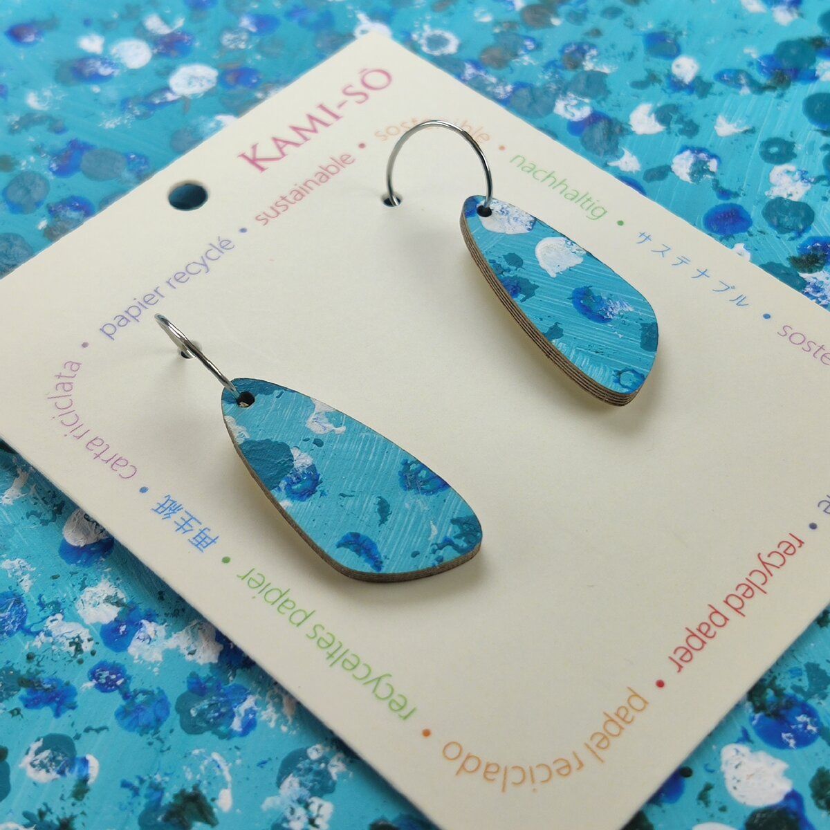 Oval Recycled Paper Earrings - Blue Dots