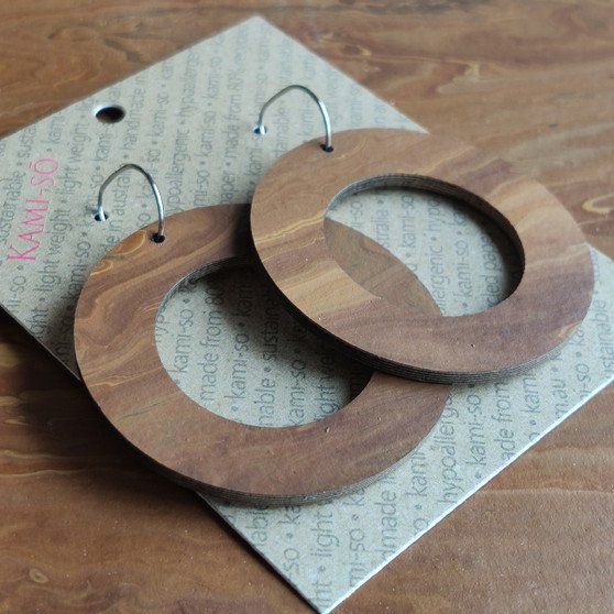 Reversible Circle Recycled Paper Earrings - Yellow / Brown