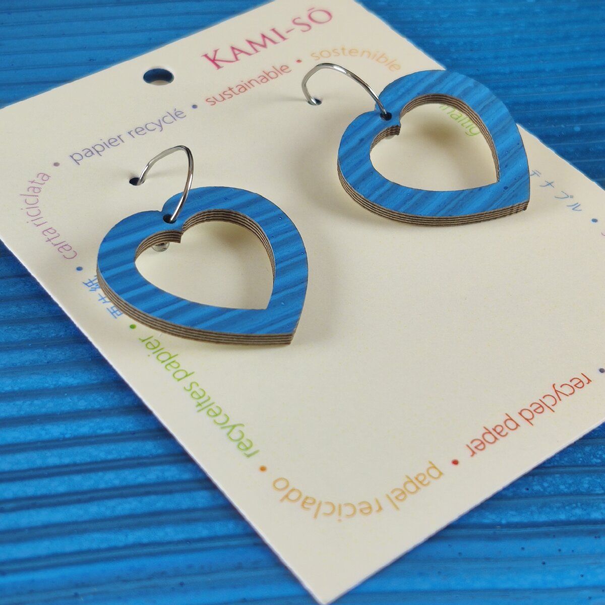 Mini Recycled Paper Earrings - Blue Stripes