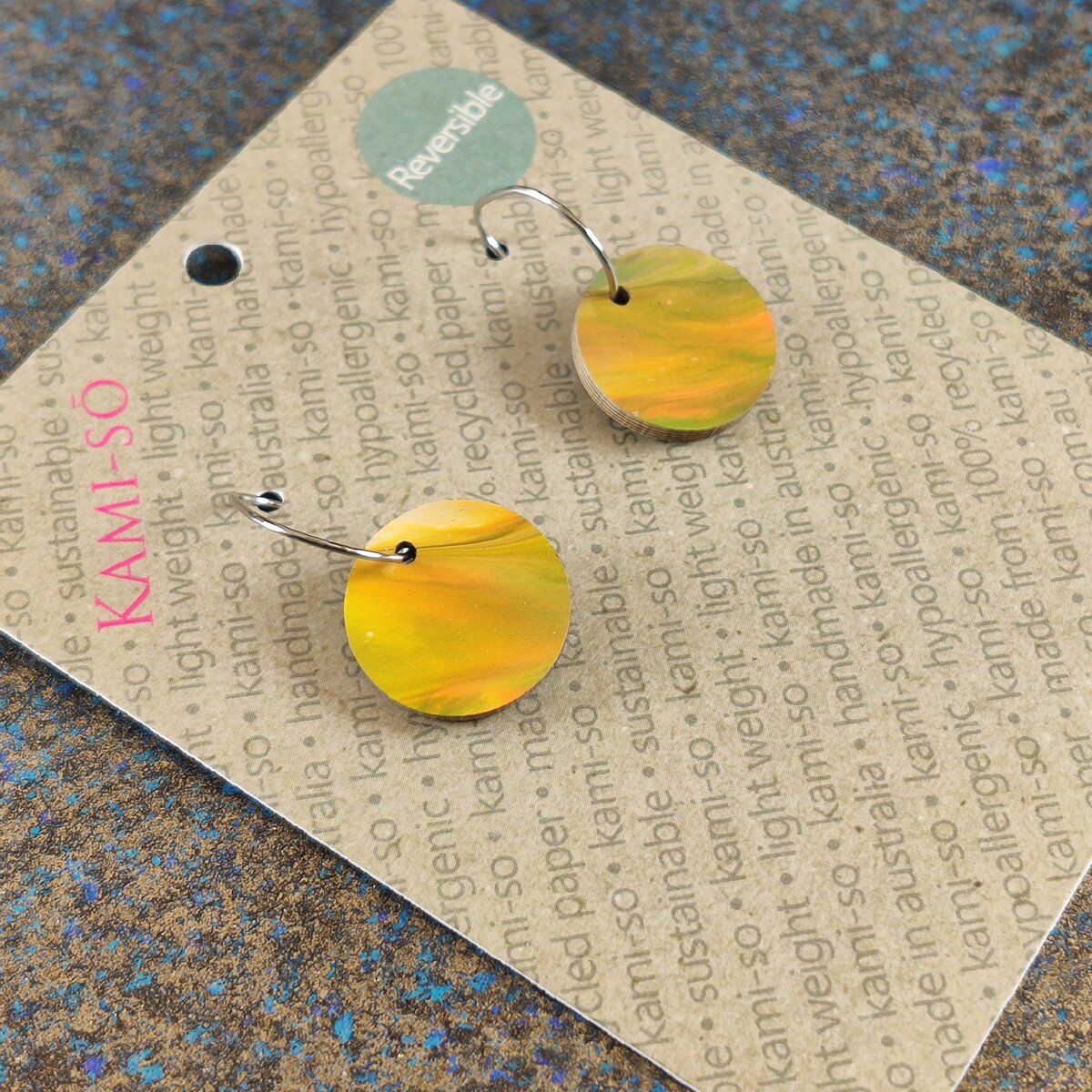 Reversible Circle Recycled Paper Earrings - Bright Multicolour / Dark Speckle