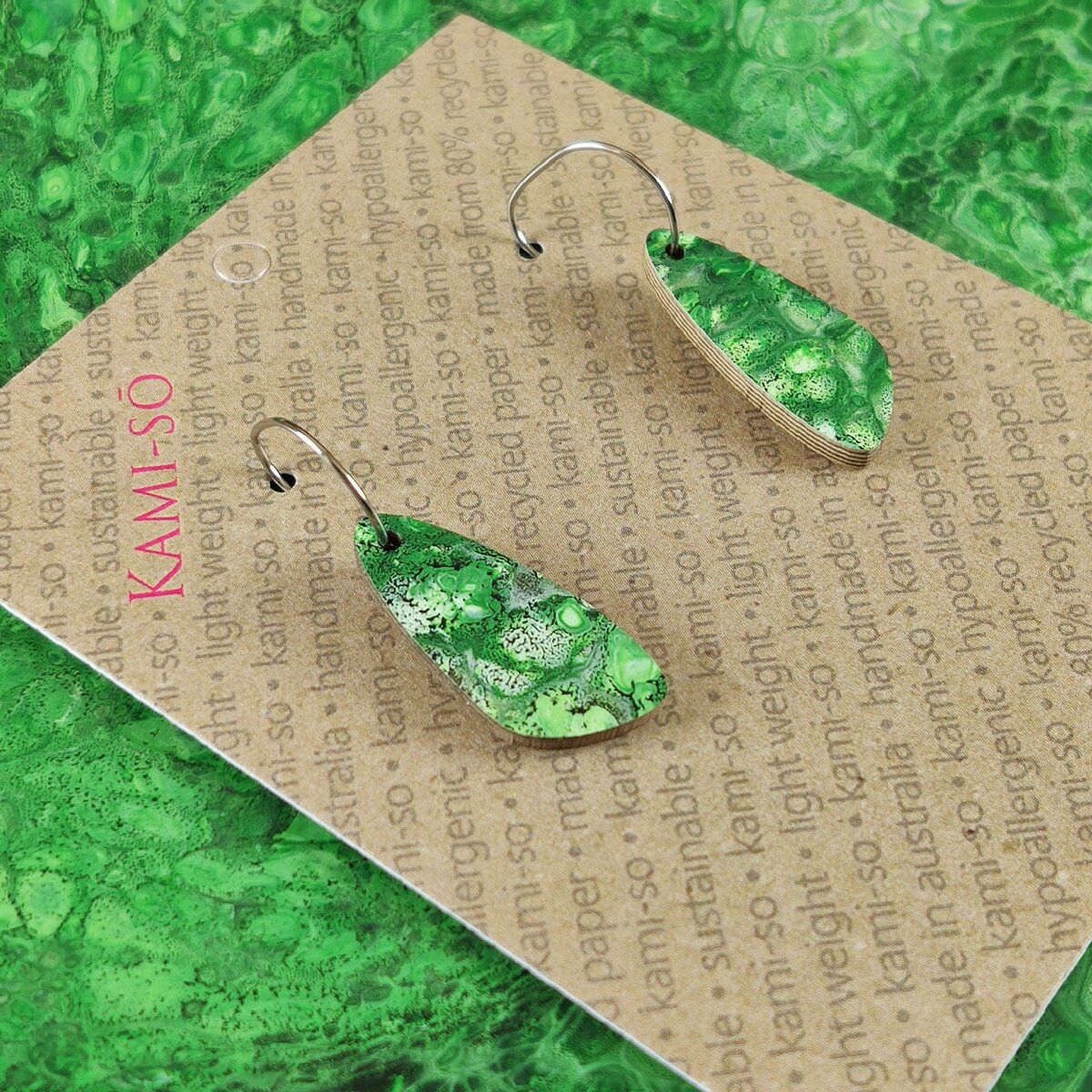 Oval Recycled Paper Earrings - Emerald Green