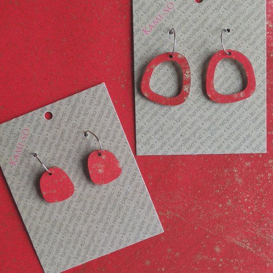 Mini Recycled Paper Earrings - Red & Gold