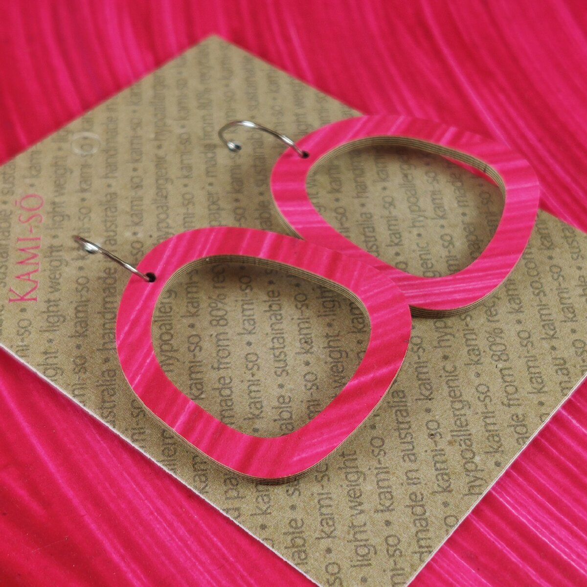 Square Recycled Paper Earrings - Bright Pink Swipe