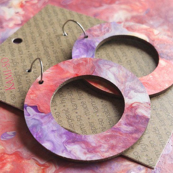 Reversible Circle Recycled Paper Earrings - Purple & Peach / Pink & Teal