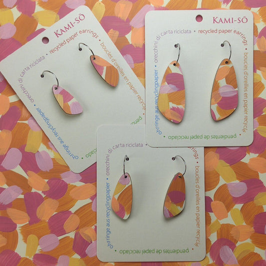 Oval Recycled Paper Earrings - Pink & Apricot