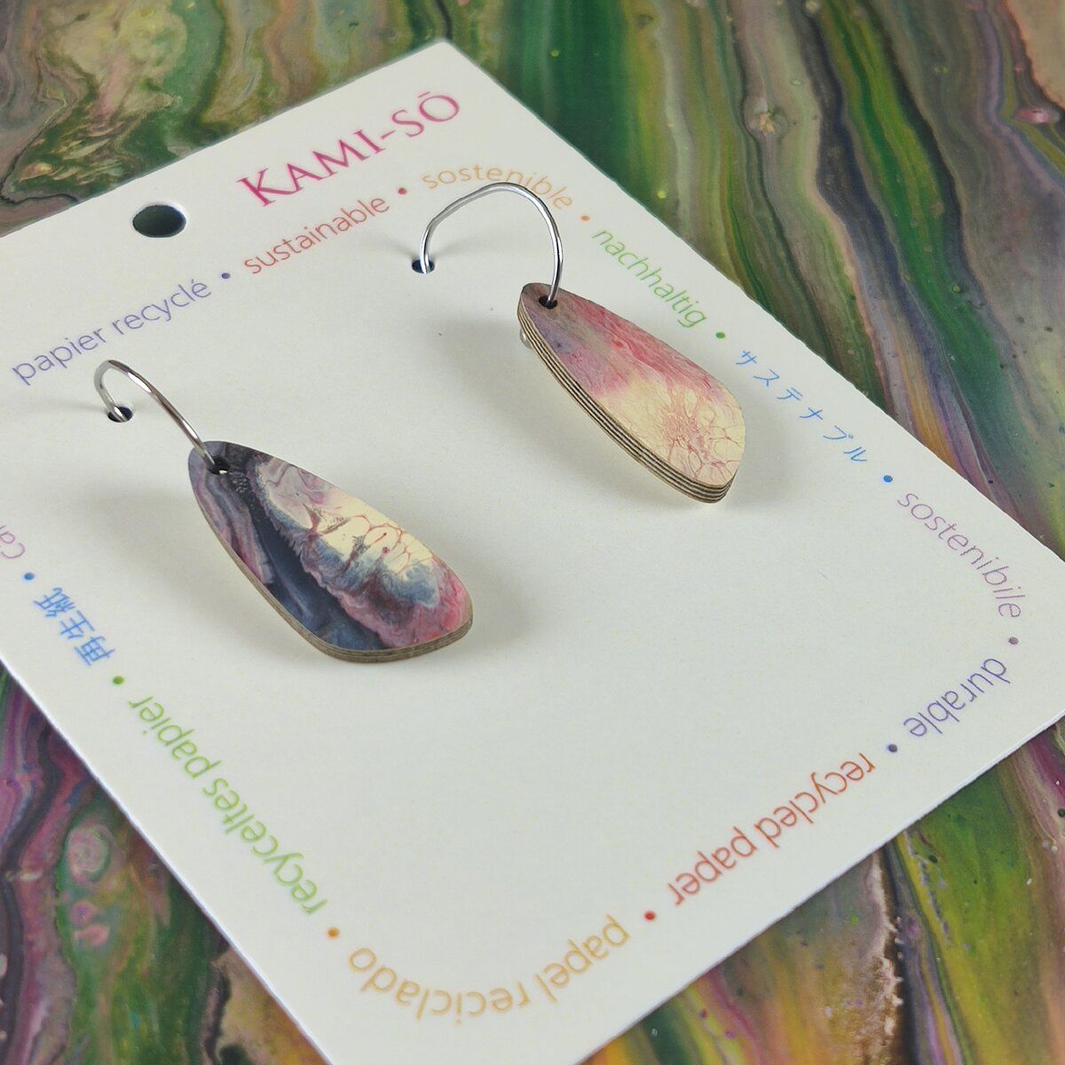 Oval Recycled Paper Earrings - Multicolour