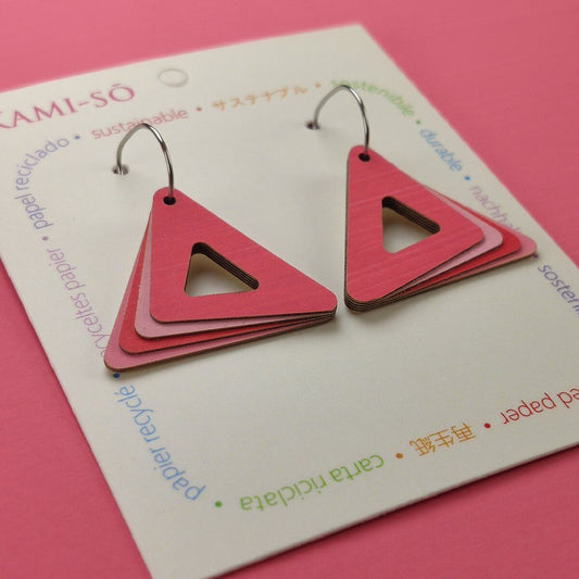 Triangle Layered Recycled Paper Earrings - Pink